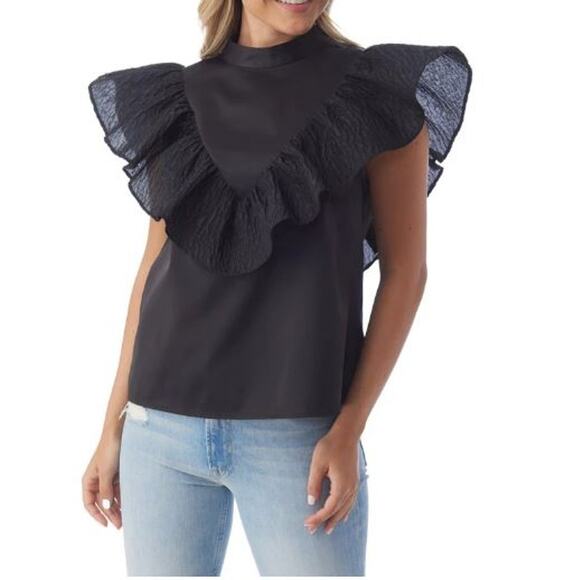 CROSBY BY MOLLIE BURCH‎ NEW $168 Black Minnie Tank Flutter Sleeve Detail XXS - Picture 1 of 5